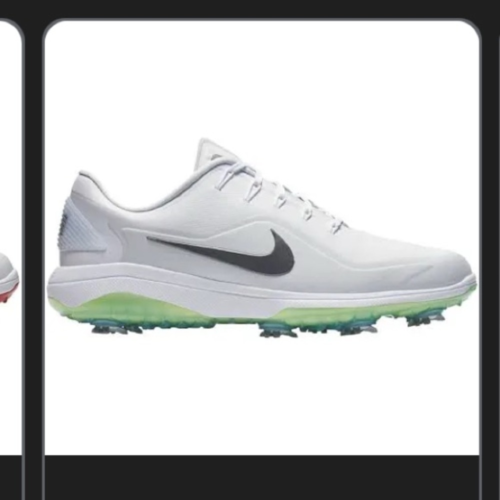 Nike White and Gray Golf Shoes with Green Soles
